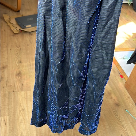 Vintage Spaghetti Strap Midi Dress with Blue Metallic Shimmer - Picture 5 of 6